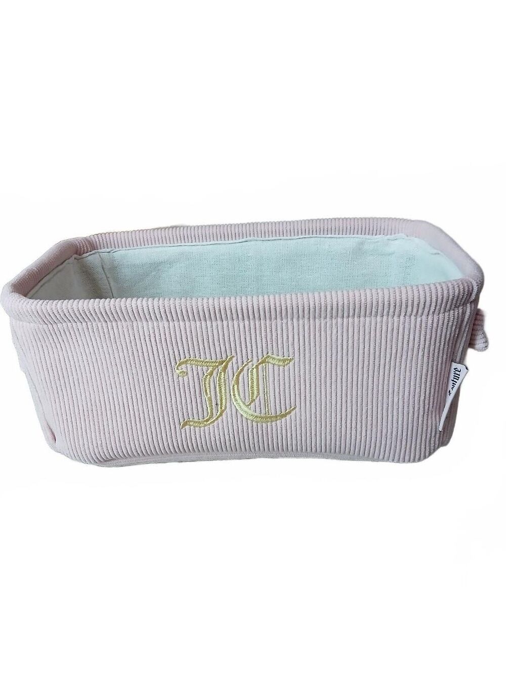 Juicy Couture Home Pink Corduroy Storage Basket Bin Gold JC Logo NWT